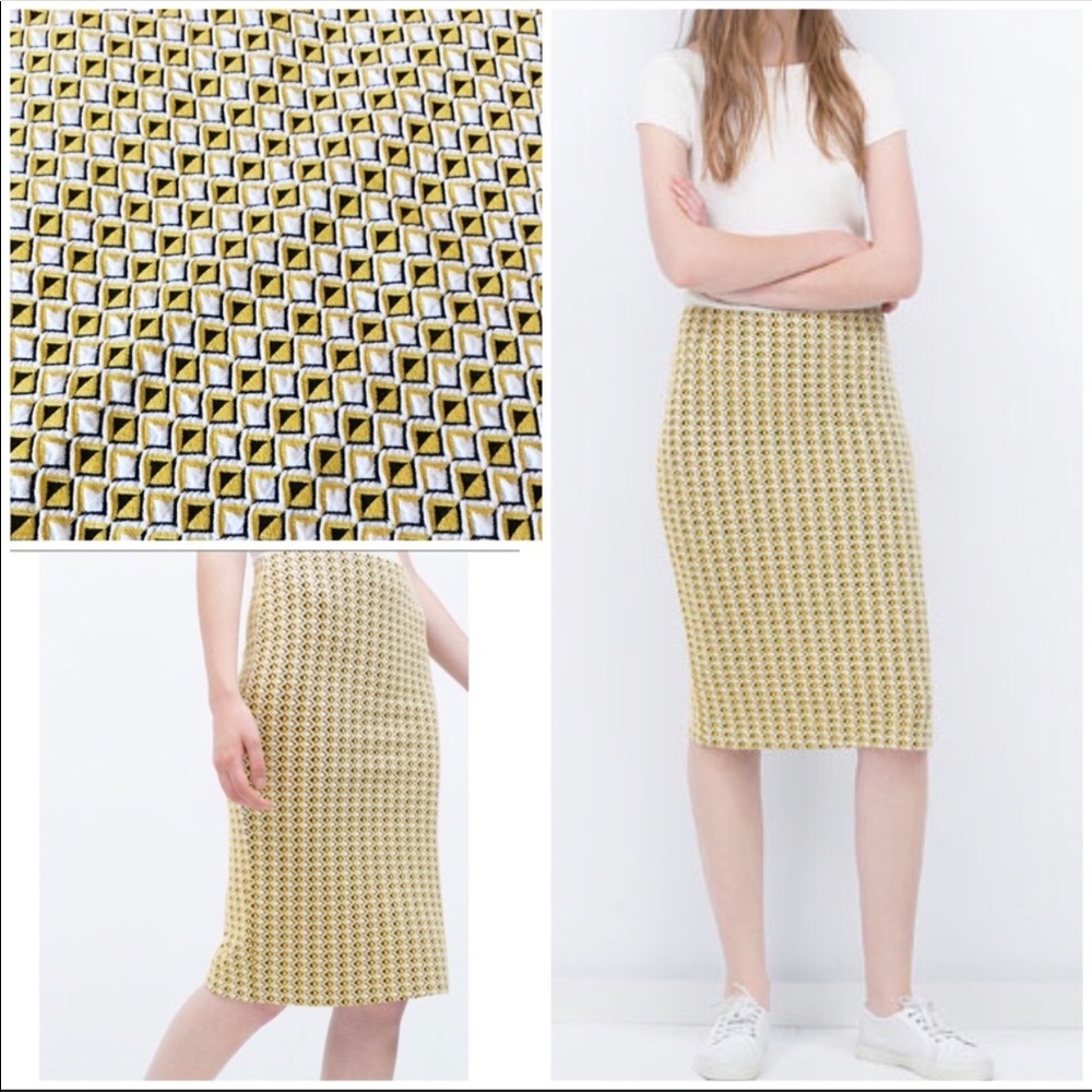 Zara Jacquard Tube Diamond Print Pencil Skirt Slit